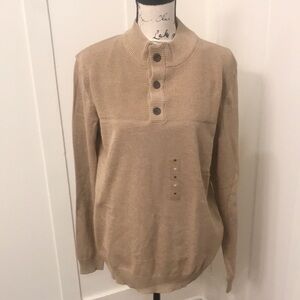 Club Room Button Mock Sweater, Tan, Men’s size M, New With Tags